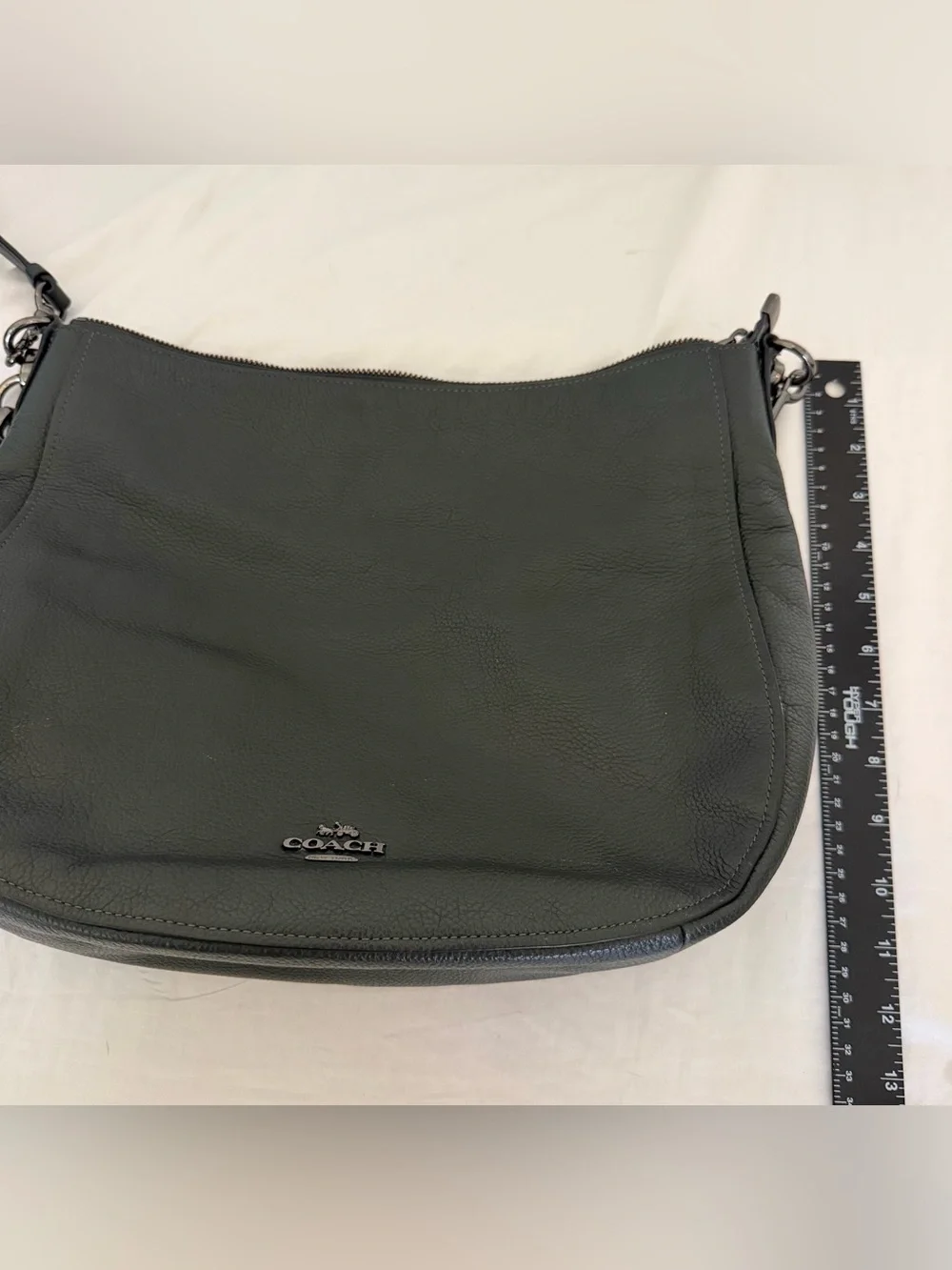 Coach Chelsea Black Pebbled Leather Shoulder Bag- gunmetal gray